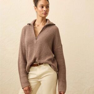 FAHERTY Miramar Linen Quarter Zip - Wood Smoke - New With Tags, Size Small